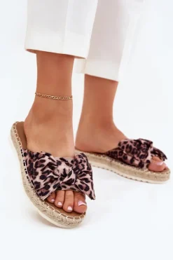 Damskie Boto Klapki Damskie Na Platformie Z Plecionką I Kokardką Panterka Alpireda