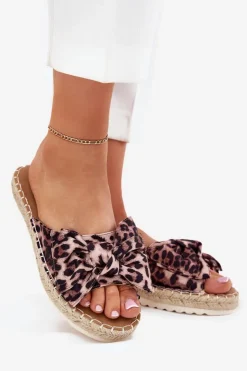 Damskie Boto Klapki Damskie Na Platformie Z Plecionką I Kokardką Panterka Alpireda