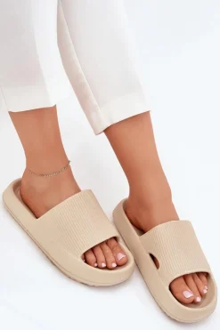 Boto Klapki Basenowe|Klapki Na Platformie*Klapki Damskie Na Platformie Z Wycięciem Beżowe Ameira