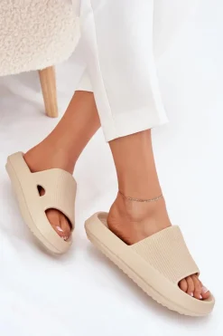 Boto Klapki Basenowe|Klapki Na Platformie*Klapki Damskie Na Platformie Z Wycięciem Beżowe Ameira