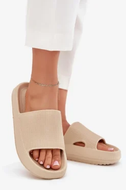 Boto Klapki Basenowe|Klapki Na Platformie*Klapki Damskie Na Platformie Z Wycięciem Beżowe Ameira