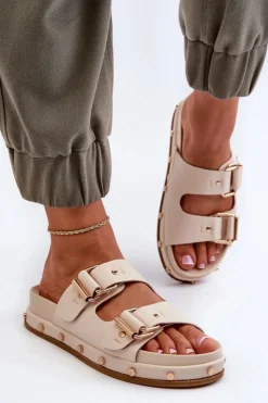 New Big Star Shoes Klapki Damskie Na Platformie Big Star NN274083 Beżowe Beżowy