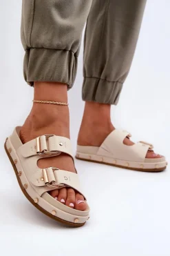 New Big Star Shoes Klapki Damskie Na Platformie Big Star NN274083 Beżowe Beżowy