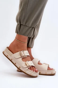 New Big Star Shoes Klapki Damskie Na Platformie Big Star NN274083 Beżowe Beżowy