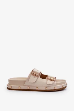 New Big Star Shoes Klapki Damskie Na Platformie Big Star NN274083 Beżowe Beżowy