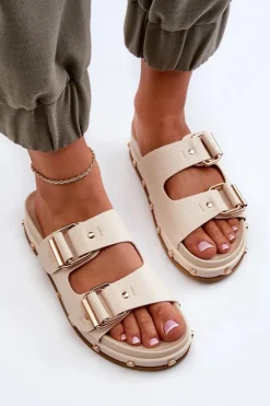 New Big Star Shoes Klapki Damskie Na Platformie Big Star NN274083 Beżowe Beżowy