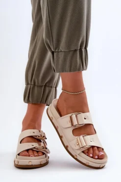 New Big Star Shoes Klapki Damskie Na Platformie Big Star NN274083 Beżowe Beżowy