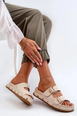 New Big Star Shoes Klapki Damskie Na Platformie Big Star NN274083 Beżowe Beżowy