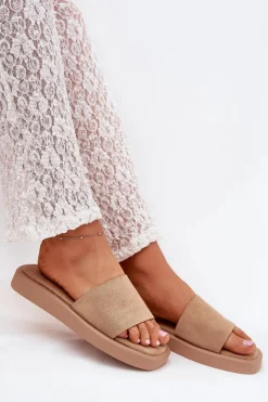 Boto Klapki Na Platformie|Klapki Damskie Klasyczne*Klapki Damskie Na Platformie Z Eko Zamszu Ciemnobeżowe Jorina Beżowy