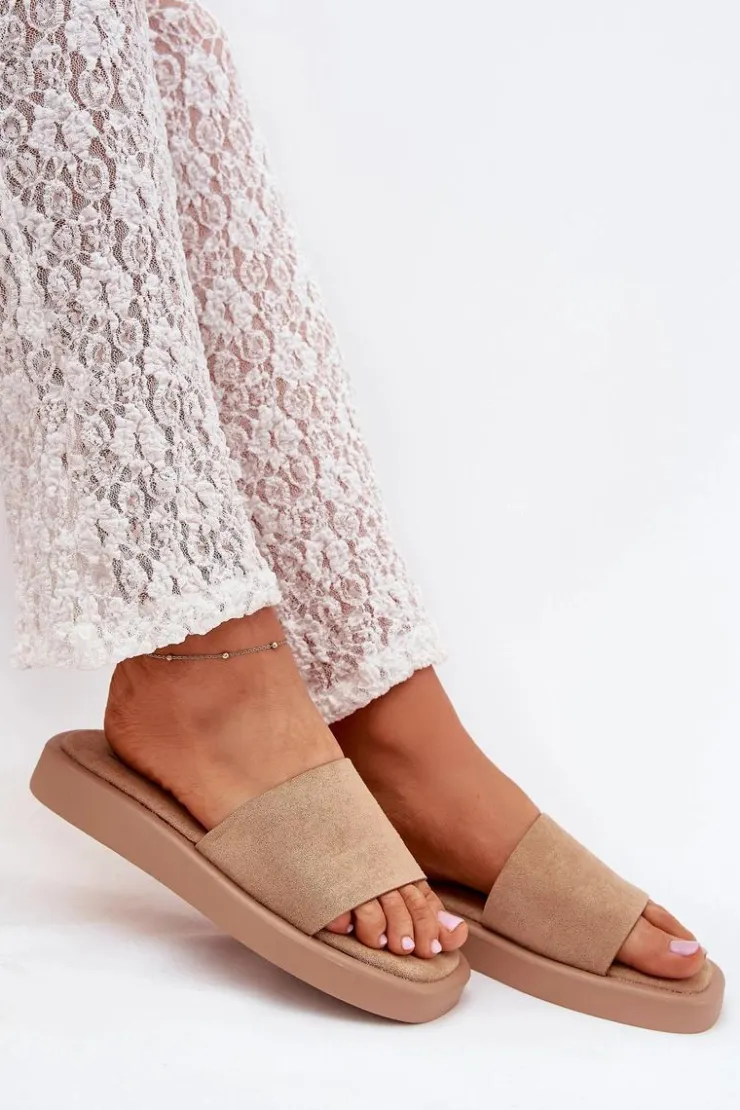 Boto Klapki Na Platformie|Klapki Damskie Klasyczne*Klapki Damskie Na Platformie Z Eko Zamszu Ciemnobeżowe Jorina Beżowy