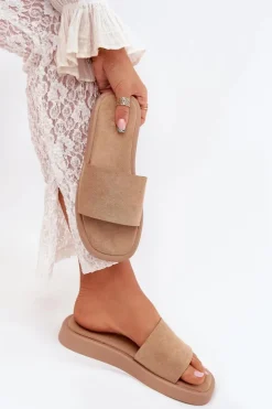 Boto Klapki Na Platformie|Klapki Damskie Klasyczne*Klapki Damskie Na Platformie Z Eko Zamszu Ciemnobeżowe Jorina Beżowy