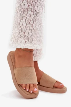 Boto Klapki Na Platformie|Klapki Damskie Klasyczne*Klapki Damskie Na Platformie Z Eko Zamszu Ciemnobeżowe Jorina Beżowy