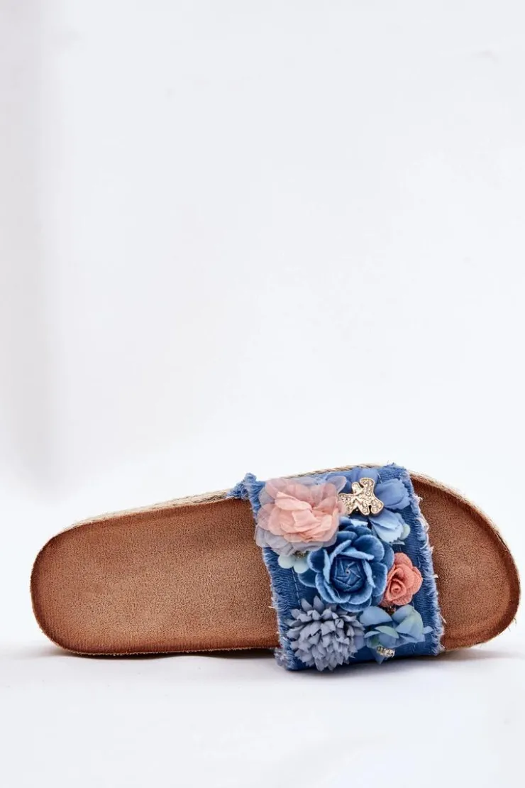 Boto Klapki Na Platformie|Klapki Damskie Klasyczne*Klapki Damskie Na Platformie Z Plecionką I Kwiatkami Niebieskie Chellia