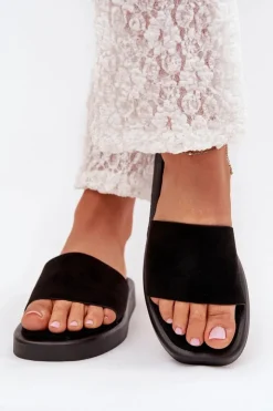 Hot Boto Klapki Damskie Na Platformie Z Eko Zamszu Czarne Jorina Czarny