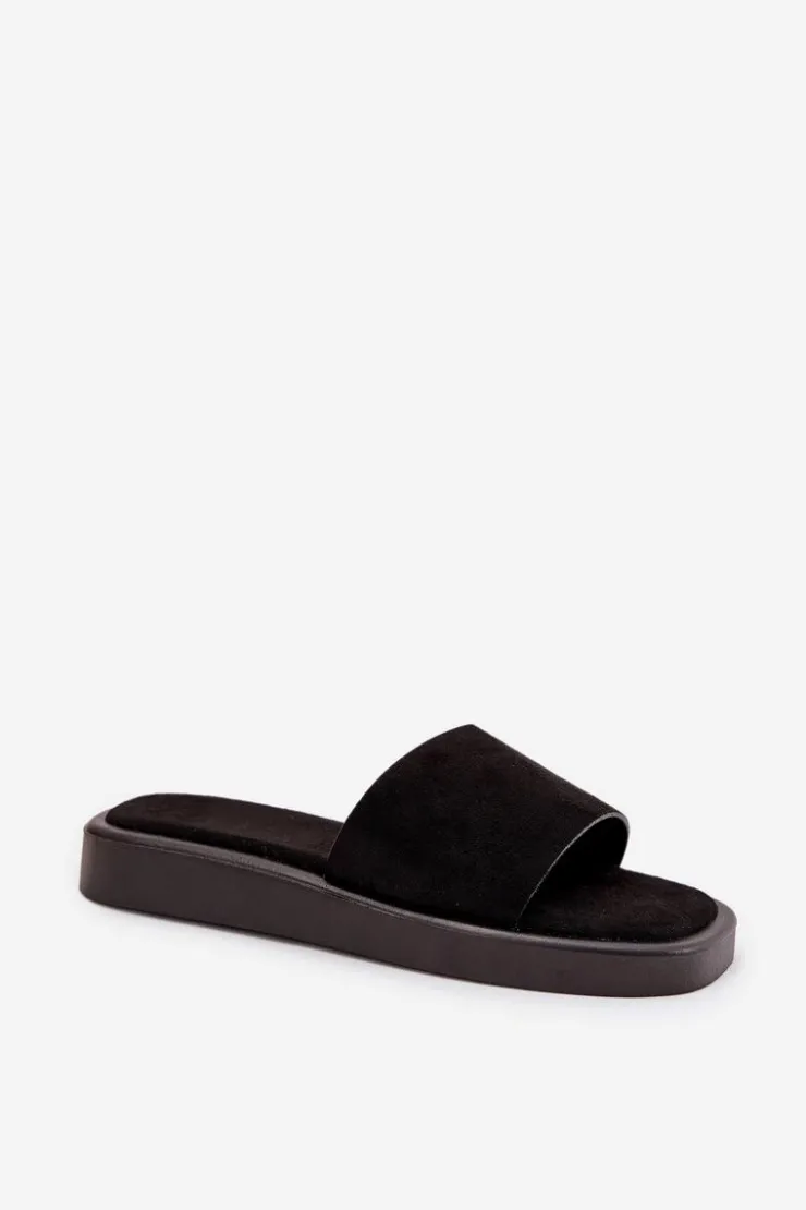 Hot Boto Klapki Damskie Na Platformie Z Eko Zamszu Czarne Jorina Czarny