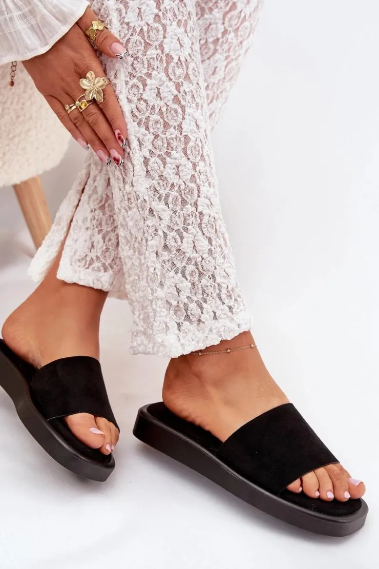 Hot Boto Klapki Damskie Na Platformie Z Eko Zamszu Czarne Jorina Czarny