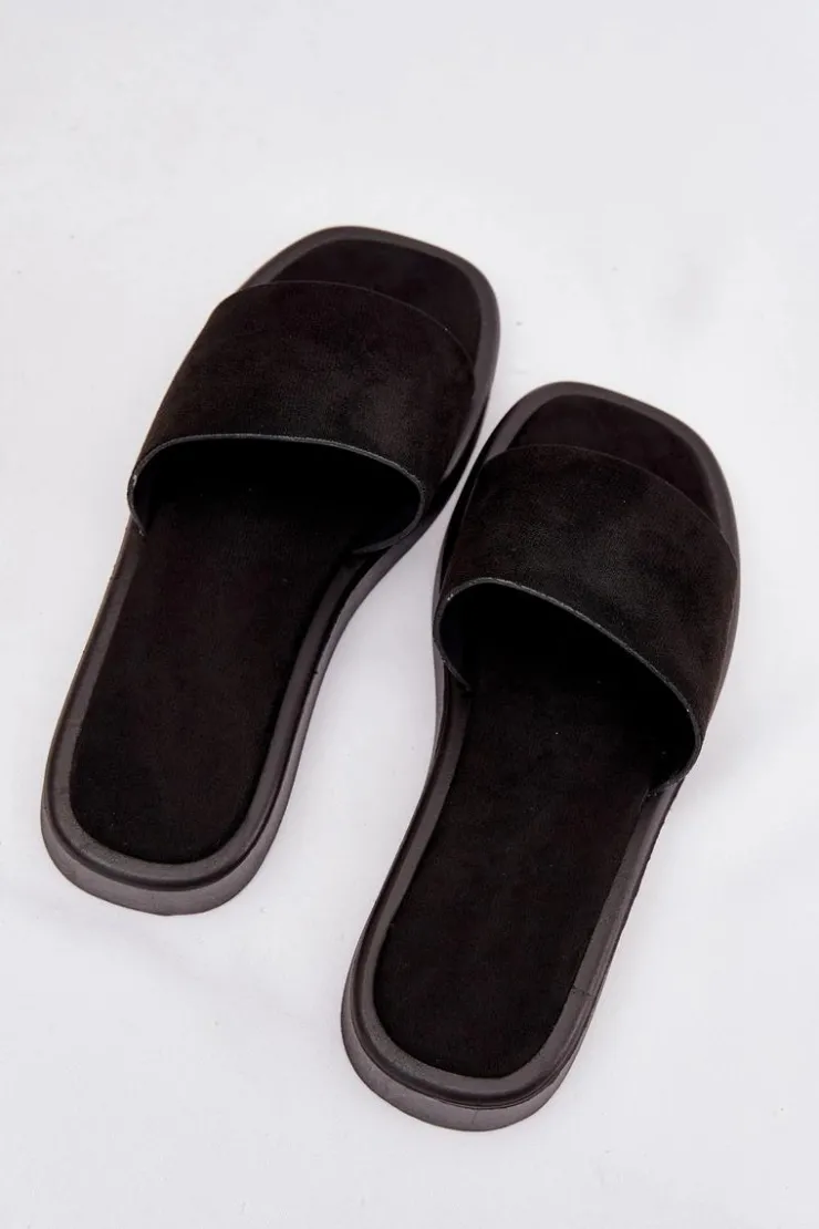 Hot Boto Klapki Damskie Na Platformie Z Eko Zamszu Czarne Jorina Czarny