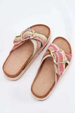 Damskie Boto Klapki Damskie Na Platformie Z Plecionką I Złotą Klamrą Multikolor Filazzia