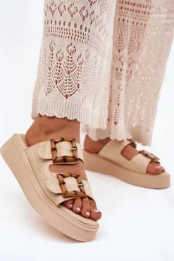 Damskie Boto Klapki Damskie Na Platformie Z Klamrami Beżowe Xanivia