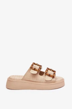 Damskie Boto Klapki Damskie Na Platformie Z Klamrami Beżowe Xanivia