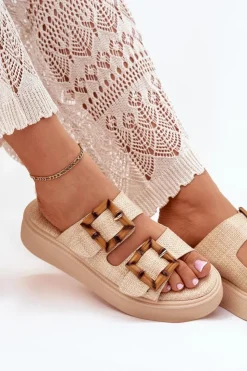 Damskie Boto Klapki Damskie Na Platformie Z Klamrami Beżowe Xanivia