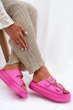 Boto Klapki Na Platformie|Klapki Damskie Klasyczne*Klapki Damskie Na Platformie Ze Złotymi Klamrami Fuksja Zorila