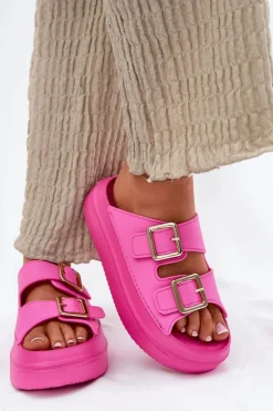 Boto Klapki Na Platformie|Klapki Damskie Klasyczne*Klapki Damskie Na Platformie Ze Złotymi Klamrami Fuksja Zorila