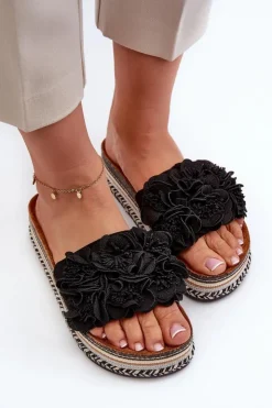 Boto Klapki Korkowe|Klapki Damskie Klasyczne*Klapki Damskie Na Platformie Ozdobione Kwiatkami Czarne Nodina
