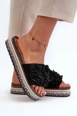 Boto Klapki Korkowe|Klapki Damskie Klasyczne*Klapki Damskie Na Platformie Ozdobione Kwiatkami Czarne Nodina