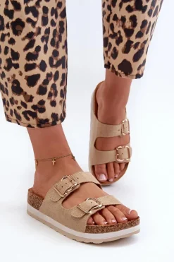 Sale Evento Klapki Damskie Na Platformie Z Klamrami Eko Zamszowe Beżowe Ursila