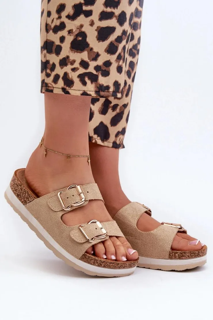 Sale Evento Klapki Damskie Na Platformie Z Klamrami Eko Zamszowe Beżowe Ursila