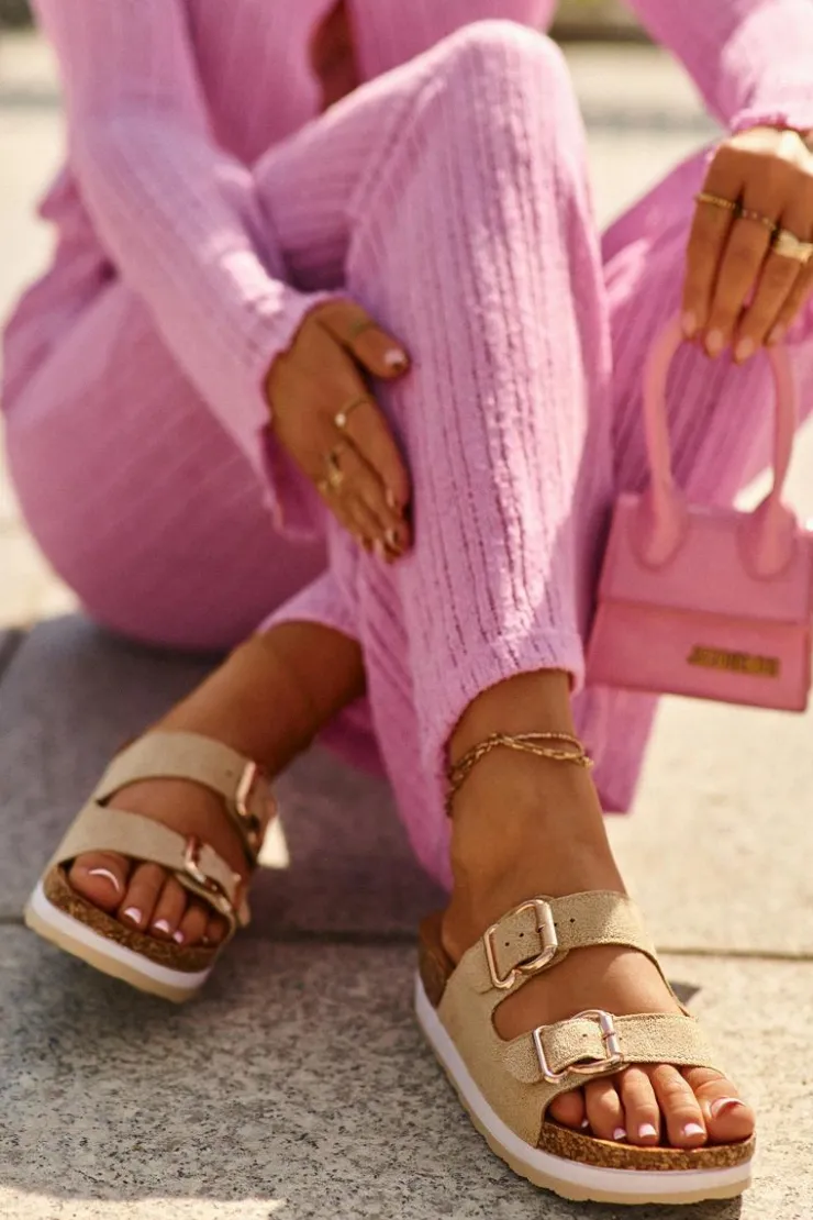 Sale Evento Klapki Damskie Na Platformie Z Klamrami Eko Zamszowe Beżowe Ursila