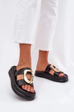 Boto Klapki Na Platformie|Klapki Damskie Klasyczne*Klapki Damskie Na Platformie Ze Złotym Detalem Czarne Ularinea