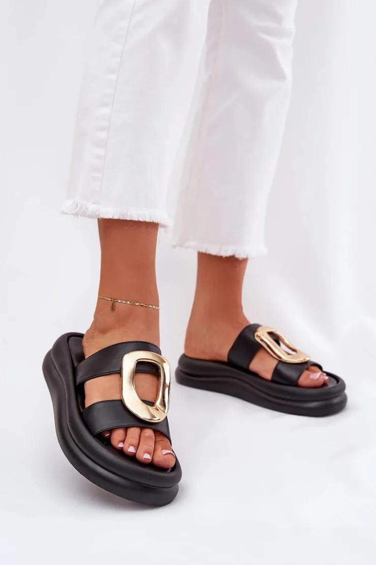 Boto Klapki Na Platformie|Klapki Damskie Klasyczne*Klapki Damskie Na Platformie Ze Złotym Detalem Czarne Ularinea