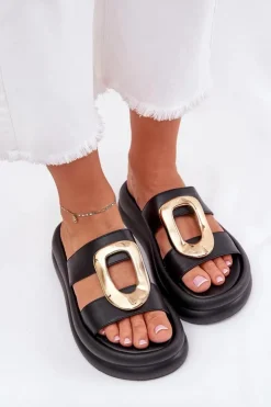 Boto Klapki Na Platformie|Klapki Damskie Klasyczne*Klapki Damskie Na Platformie Ze Złotym Detalem Czarne Ularinea