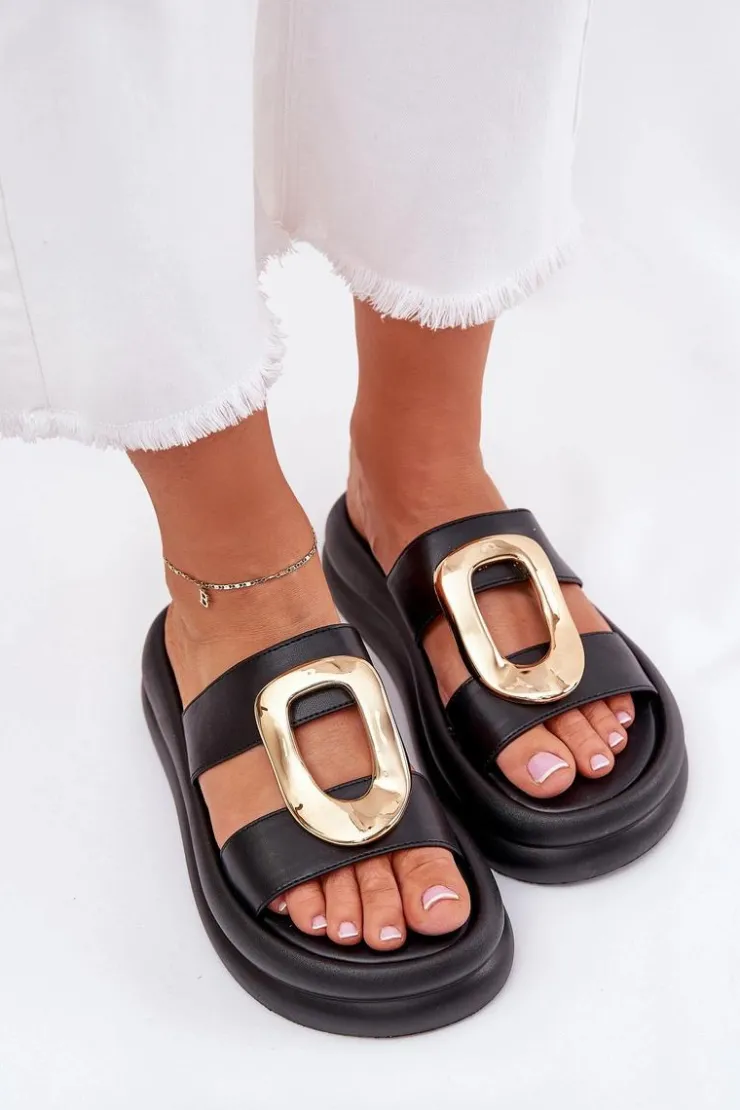 Boto Klapki Na Platformie|Klapki Damskie Klasyczne*Klapki Damskie Na Platformie Ze Złotym Detalem Czarne Ularinea