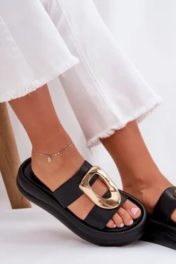 Boto Klapki Na Platformie|Klapki Damskie Klasyczne*Klapki Damskie Na Platformie Ze Złotym Detalem Czarne Ularinea