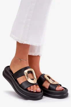 Boto Klapki Na Platformie|Klapki Damskie Klasyczne*Klapki Damskie Na Platformie Ze Złotym Detalem Czarne Ularinea