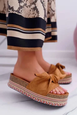 Damskie Boto Klapki Damskie Na Platformie Z Kokardą Camel Chantal