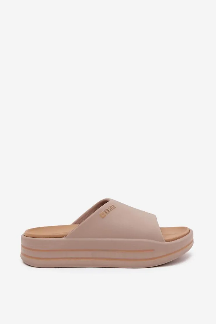 Big Star Shoes Klapki Damskie Big Star|Klapki Basenowe*Klapki Damskie Na Platformie Big Star SS274424 Ciemnobeżowe Beżowy