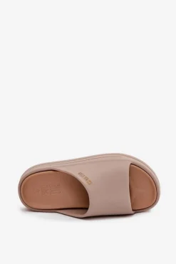 Big Star Shoes Klapki Damskie Big Star|Klapki Basenowe*Klapki Damskie Na Platformie Big Star SS274424 Ciemnobeżowe Beżowy