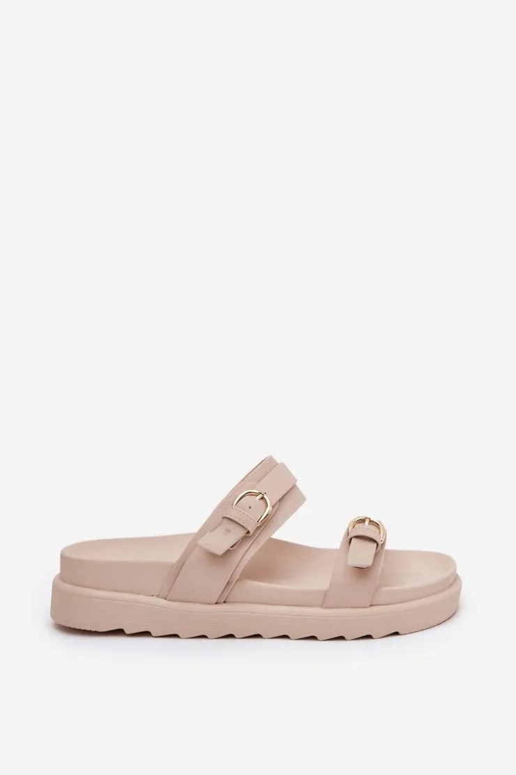 Boto Klapki Na Platformie|Klapki Damskie Klasyczne*Klapki Damskie Na Platformie Ze Złotymi Klamrami Beżowe Wernone Beżowy