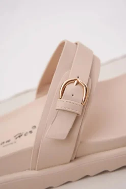 Boto Klapki Na Platformie|Klapki Damskie Klasyczne*Klapki Damskie Na Platformie Ze Złotymi Klamrami Beżowe Wernone Beżowy