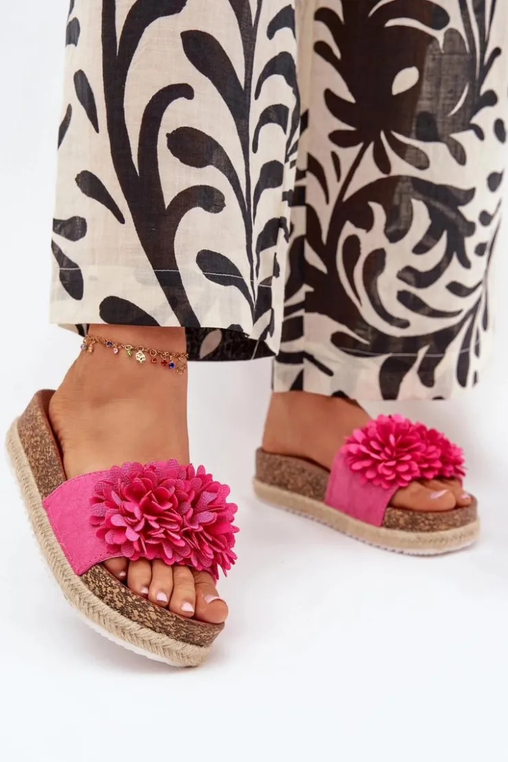 Boto Klapki Na Platformie|Klapki Damskie Klasyczne*Klapki Damskie Na Platformie Z Ozdobnymi Kwiatkami Fuksja Tessara Różowy