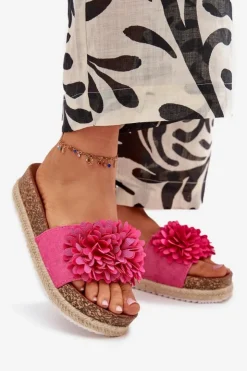 Boto Klapki Na Platformie|Klapki Damskie Klasyczne*Klapki Damskie Na Platformie Z Ozdobnymi Kwiatkami Fuksja Tessara Różowy