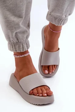 Damskie Boto Klapki Damskie Na Platformie I Koturnie Szare Vimarils