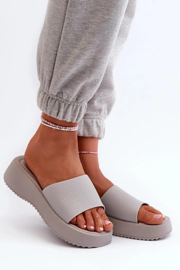 Damskie Boto Klapki Damskie Na Platformie I Koturnie Szare Vimarils