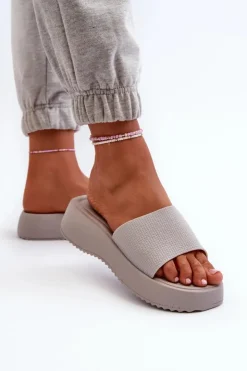 Damskie Boto Klapki Damskie Na Platformie I Koturnie Szare Vimarils