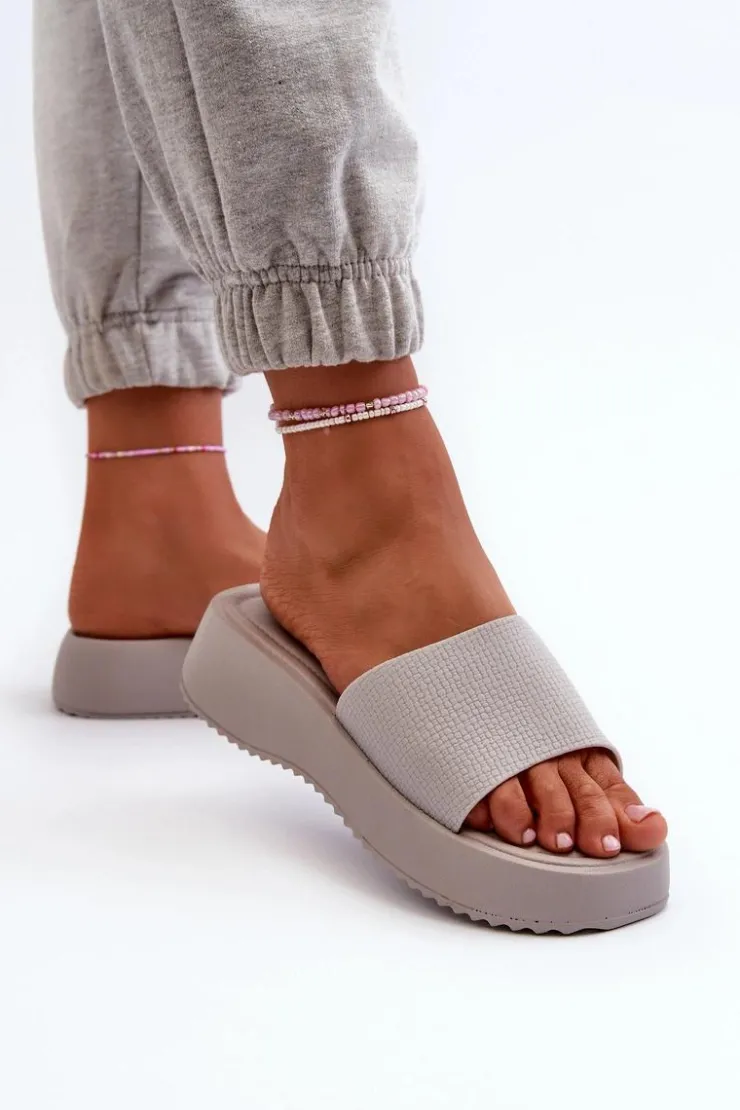 Damskie Boto Klapki Damskie Na Platformie I Koturnie Szare Vimarils