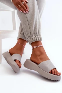 Damskie Boto Klapki Damskie Na Platformie I Koturnie Szare Vimarils